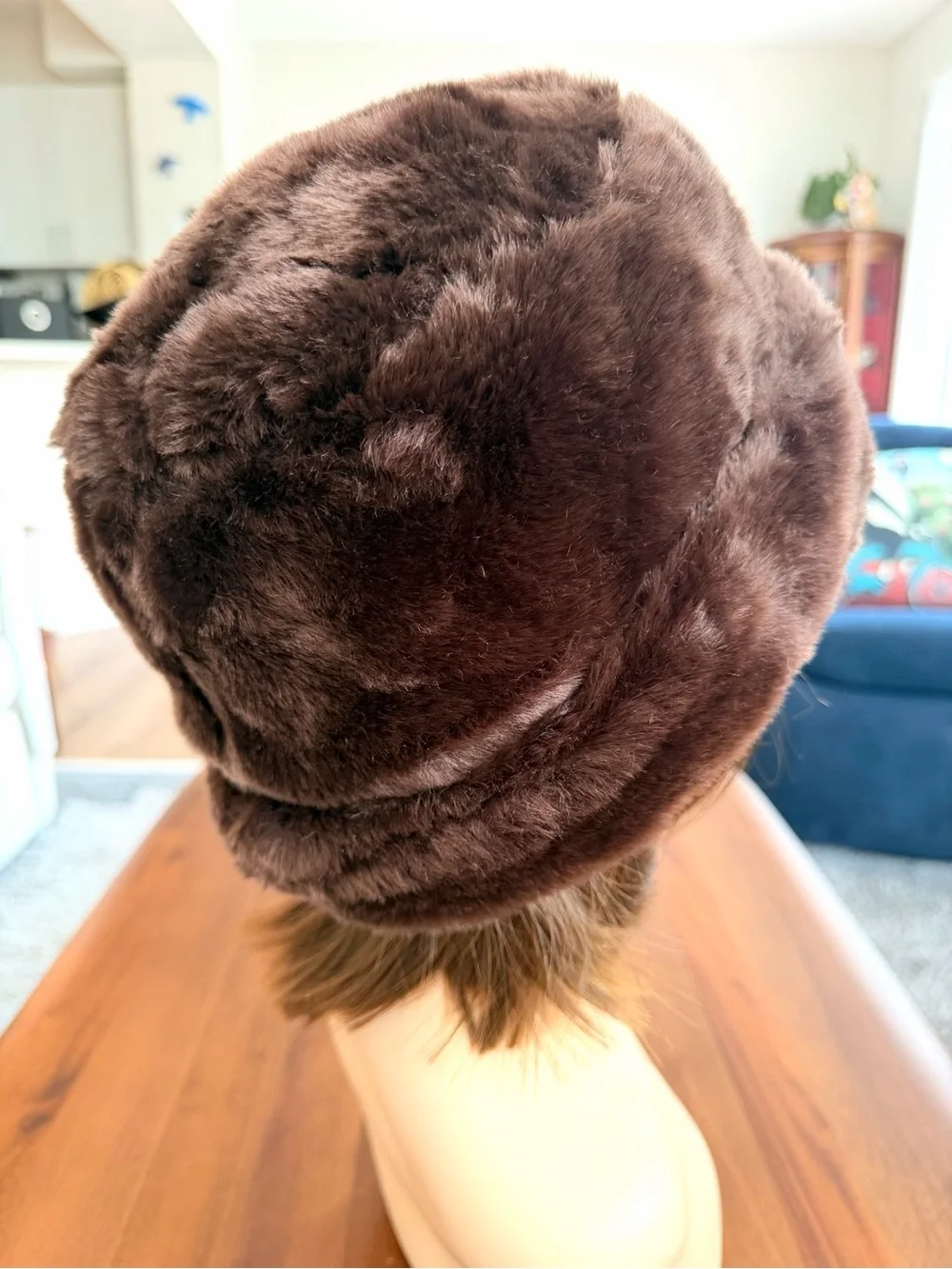 Chocolate Brown Faux Fur Bucket Cloche Hat Retro Winter Plush